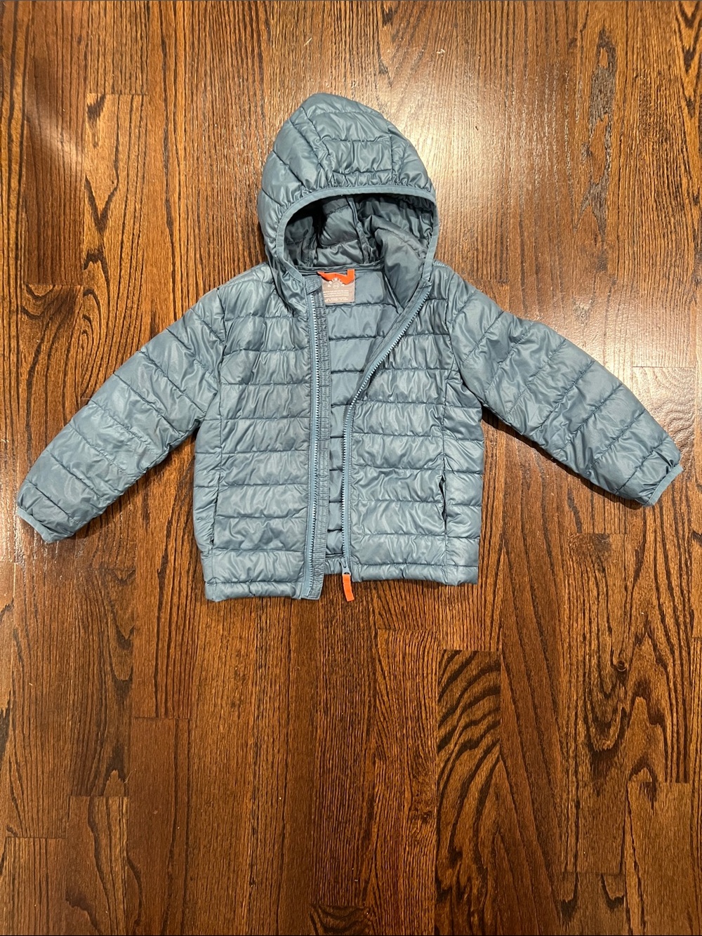 Primary Light Blue Hooded Puffer Jacket for Kids
